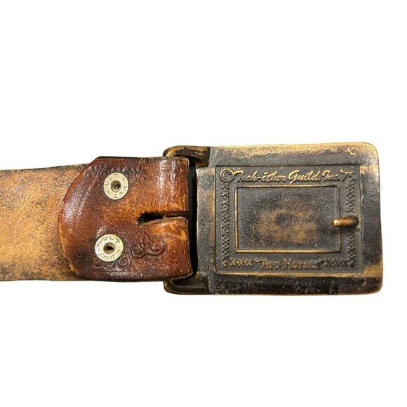 Vintage 1975 Two Horses Tech Ether Guild Brass Belt – Genuine Leather Rare